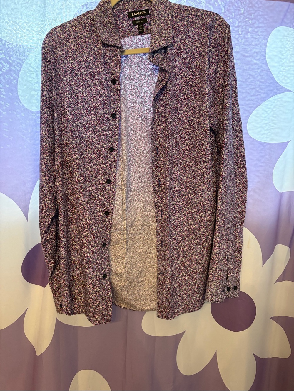 Express Men's Purple Floral Button-Down Shirt